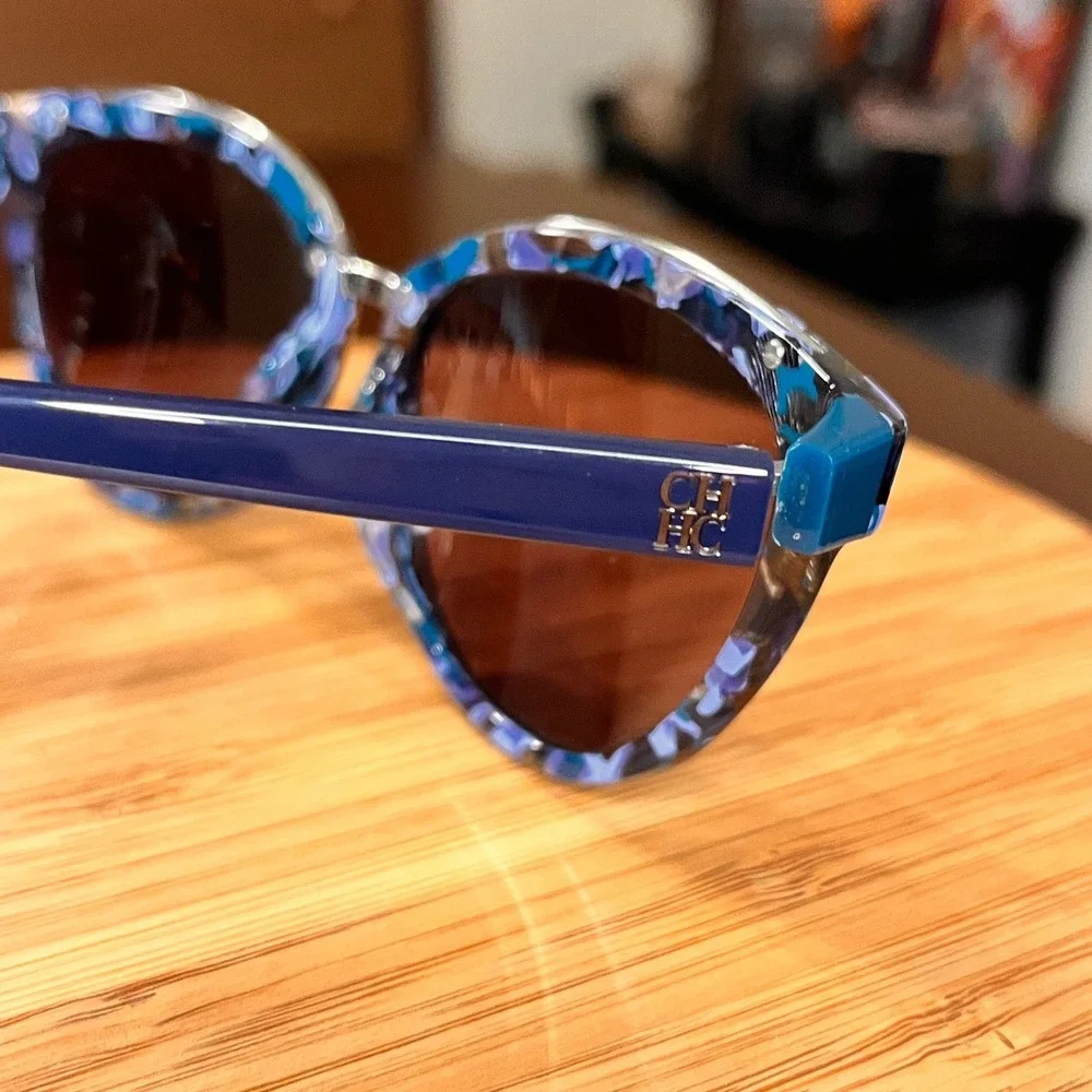 Carolina Herrera SHE688 Blue Marbled Cat Eye Sunglasses Frames Only